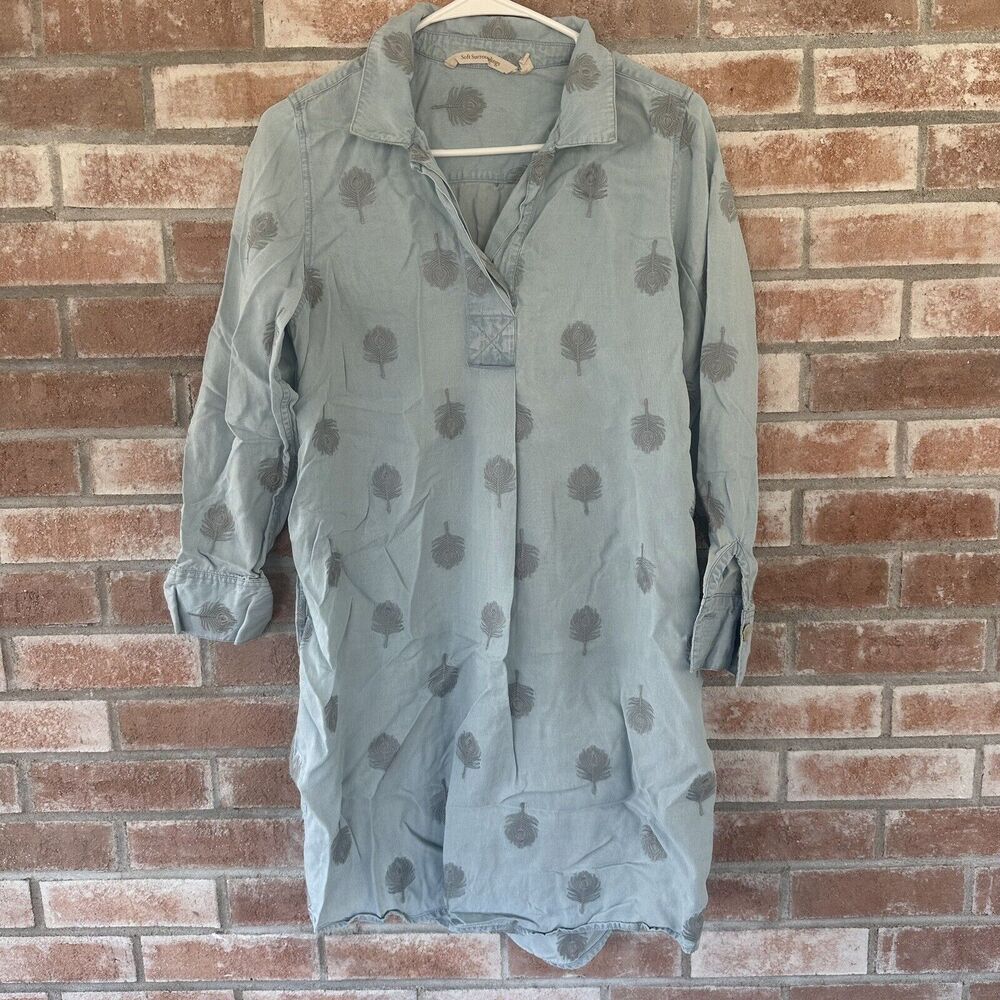 Soft Surroundings Paisley Park Peacock Embroidered Shirt Dress Petite Small